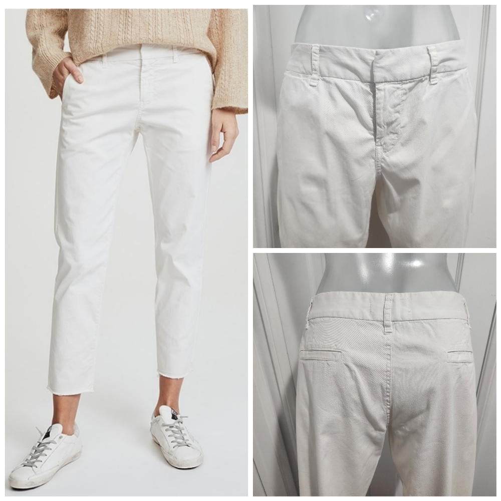 Nili Lotan Cream Cropped Straight Ankle Pants